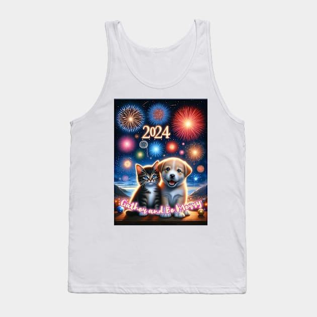 Paws & Pyrotechnics: A New Year's Celebration Tank Top by TimeWarpWildlife